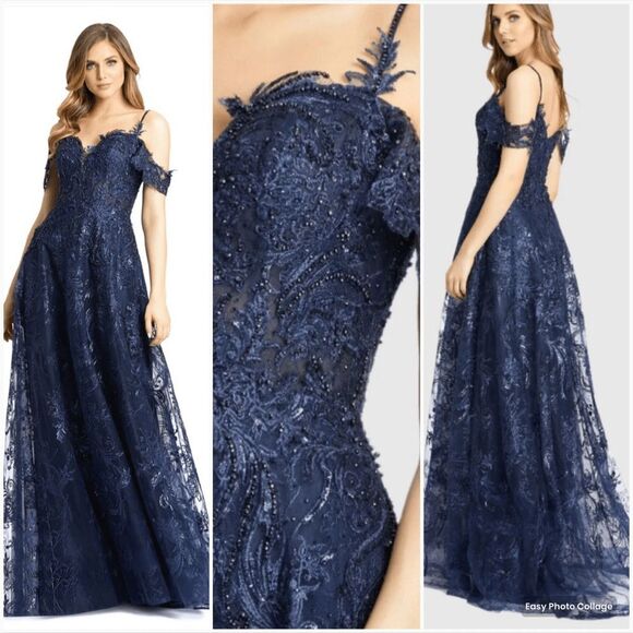 Mac Duggal 20287 Embellished Cold Shoulder Sweetheart A Line Gown Blue - Picture 1 of 16